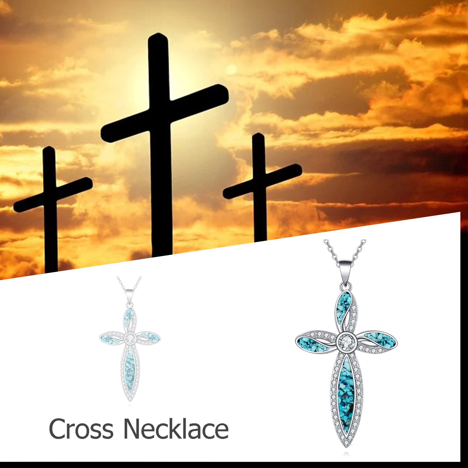 Women's 925 Sterling Silver Necklace with Turquoise Cross